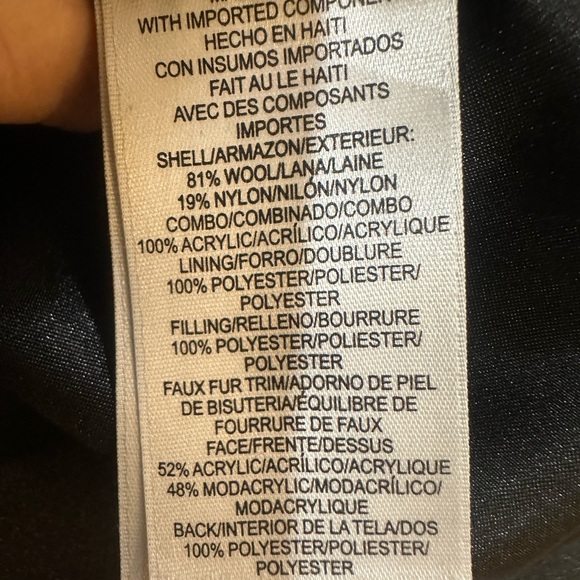 Liz Claiborne Black Wool Blend Coat Faux Fur Hood Fully Lined Jacket Size XL EUC - Picture 9 of 14